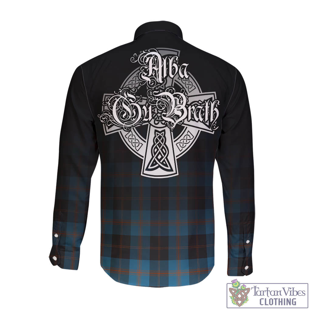 Tartan Vibes Clothing Garden Tartan Long Sleeve Button Up Featuring Alba Gu Brath Family Crest Celtic Inspired