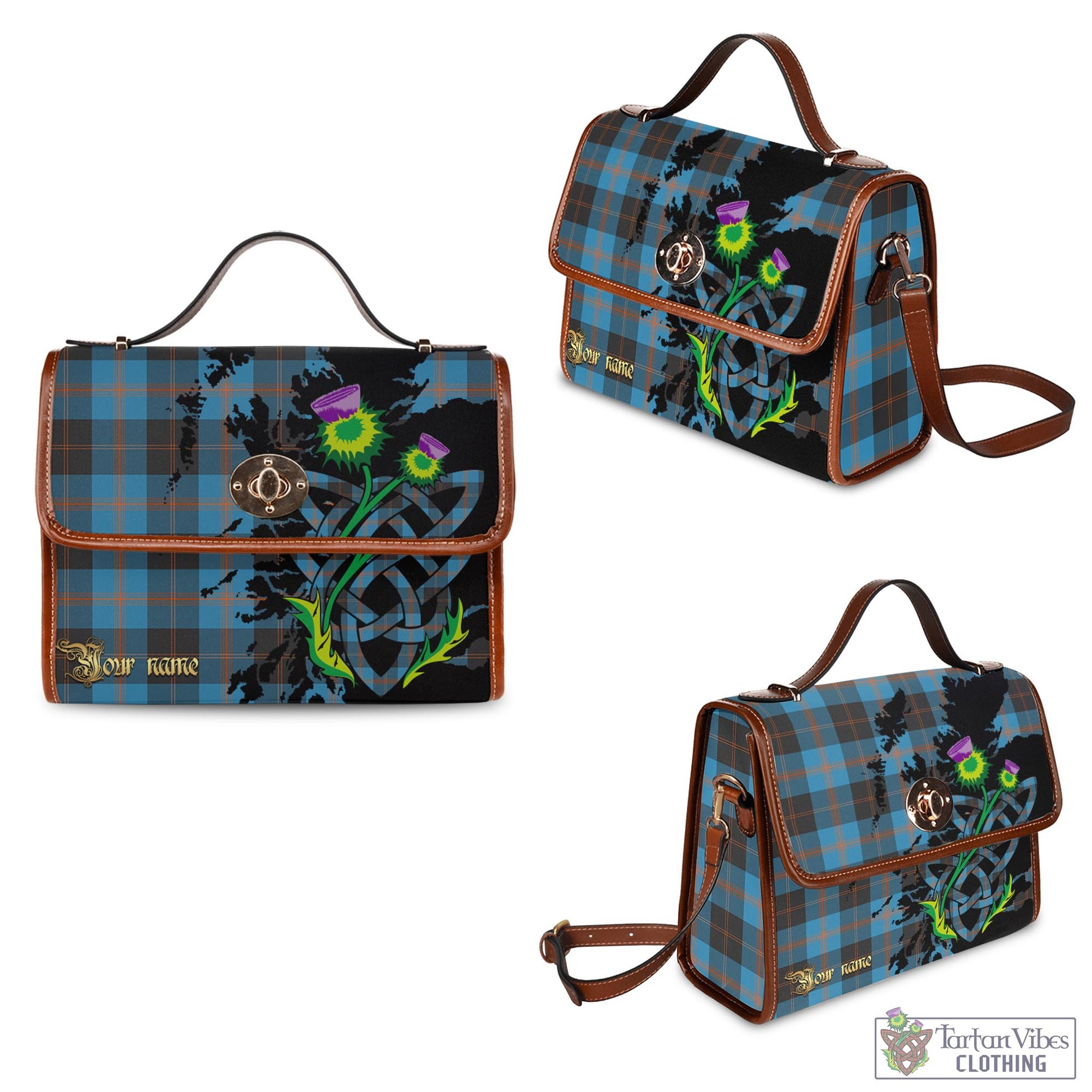 Tartan Vibes Clothing Garden Tartan Waterproof Canvas Bag with Scotland Map and Thistle Celtic Accents