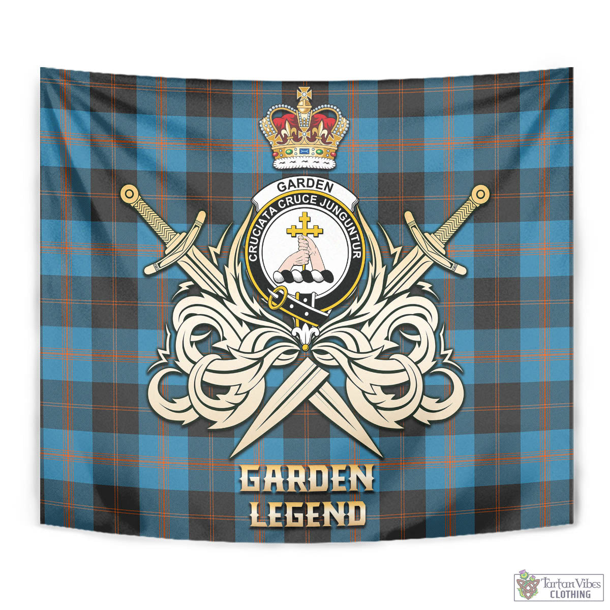 Tartan Vibes Clothing Garden Tartan Tapestry with Clan Crest and the Golden Sword of Courageous Legacy