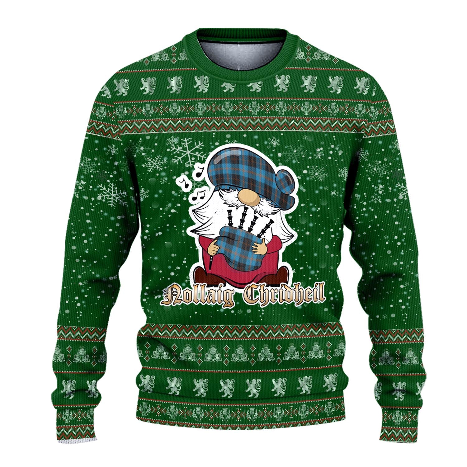 Garden Clan Christmas Family Knitted Sweater with Funny Gnome Playing Bagpipes - Tartanvibesclothing