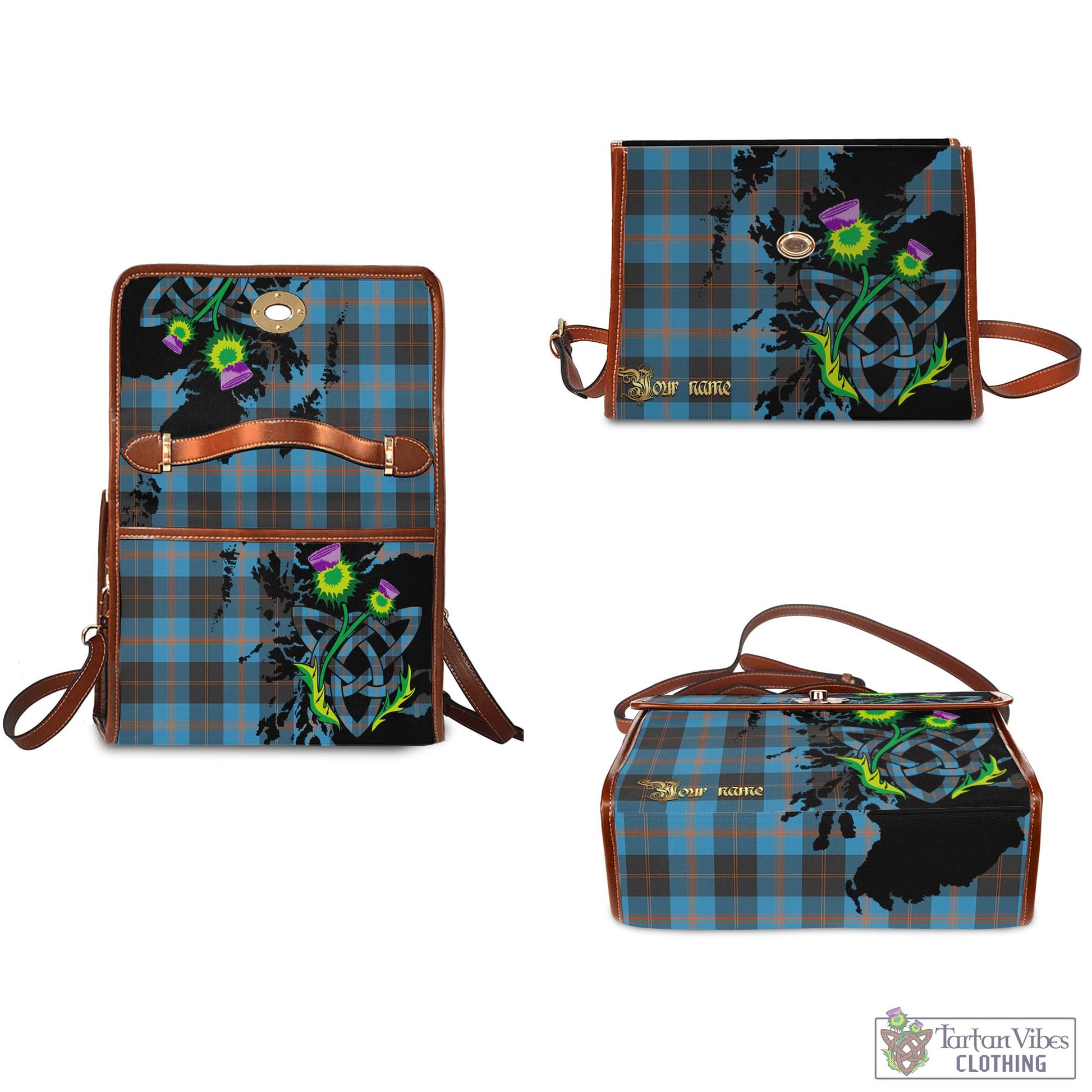 Tartan Vibes Clothing Garden Tartan Waterproof Canvas Bag with Scotland Map and Thistle Celtic Accents