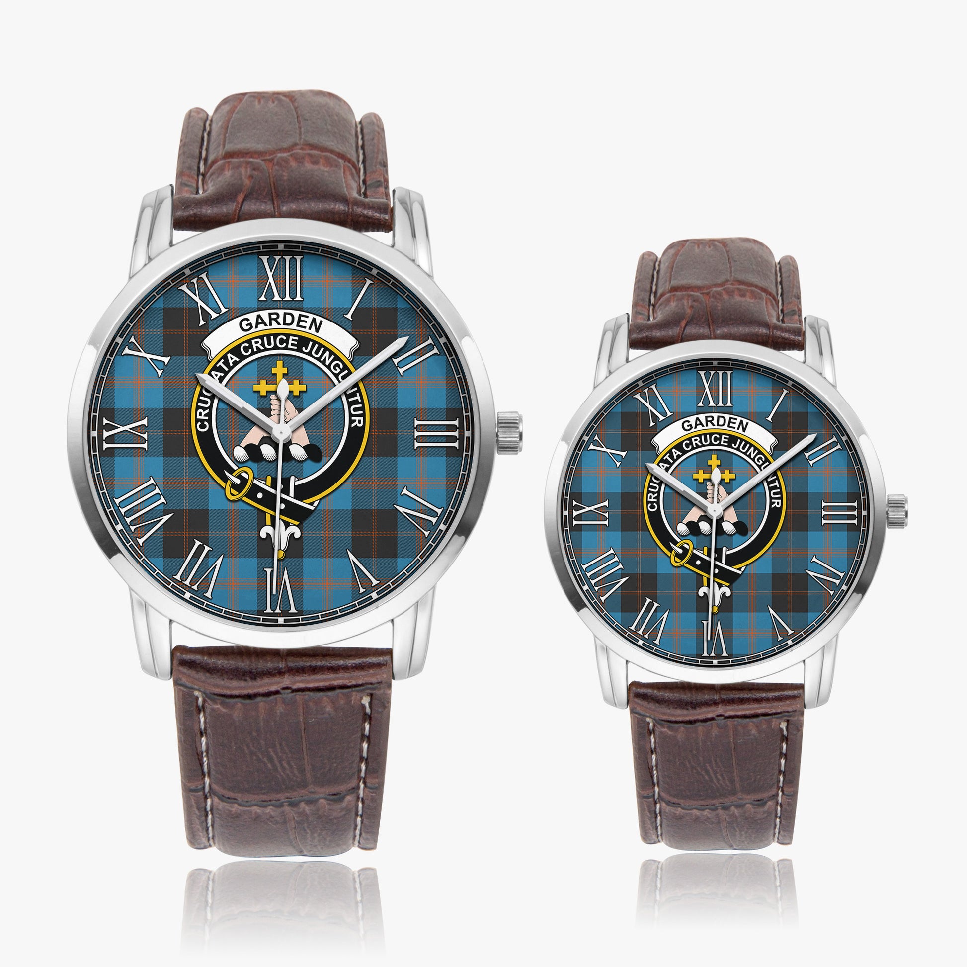 Garden Tartan Family Crest Leather Strap Quartz Watch - Tartanvibesclothing