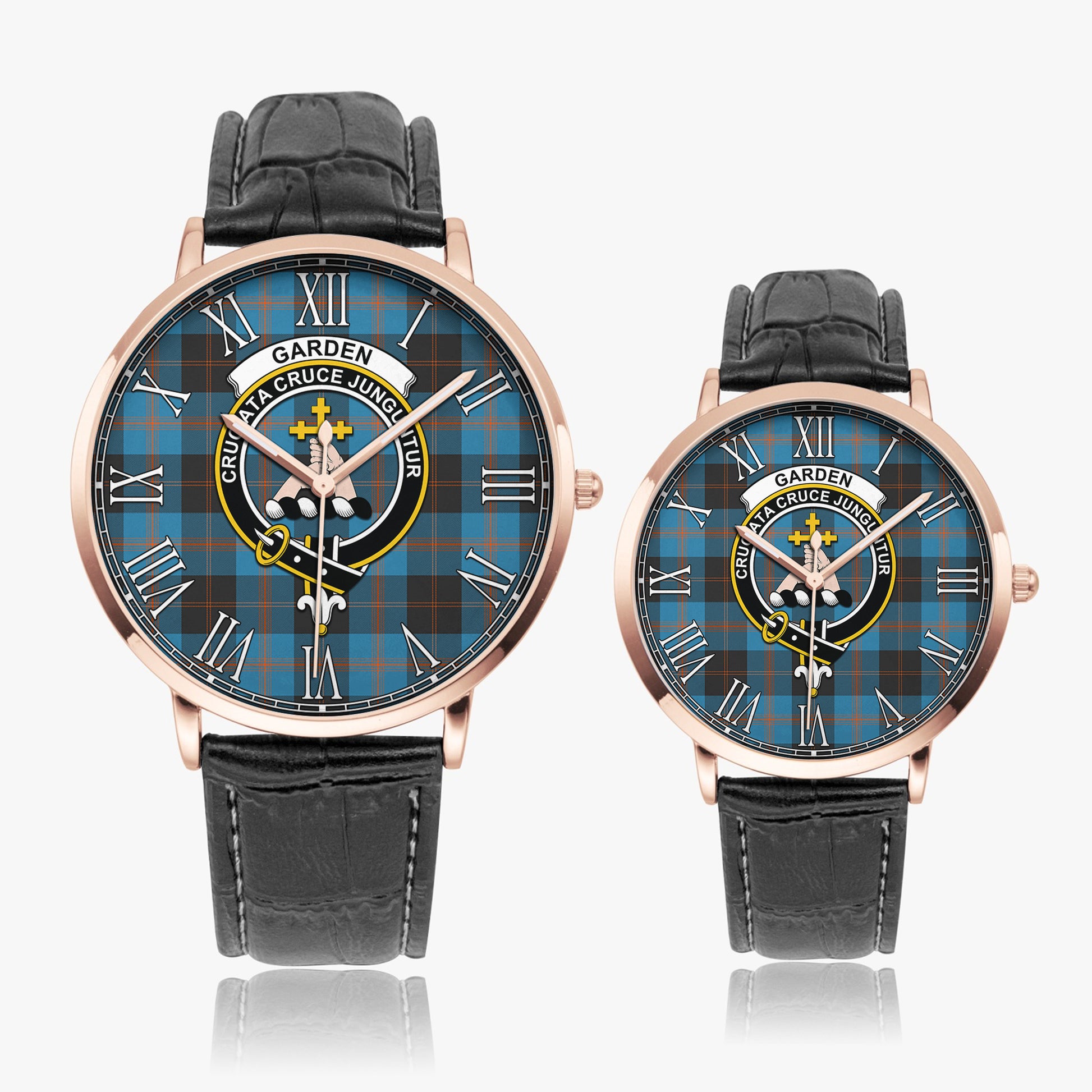 Garden Tartan Family Crest Leather Strap Quartz Watch - Tartanvibesclothing