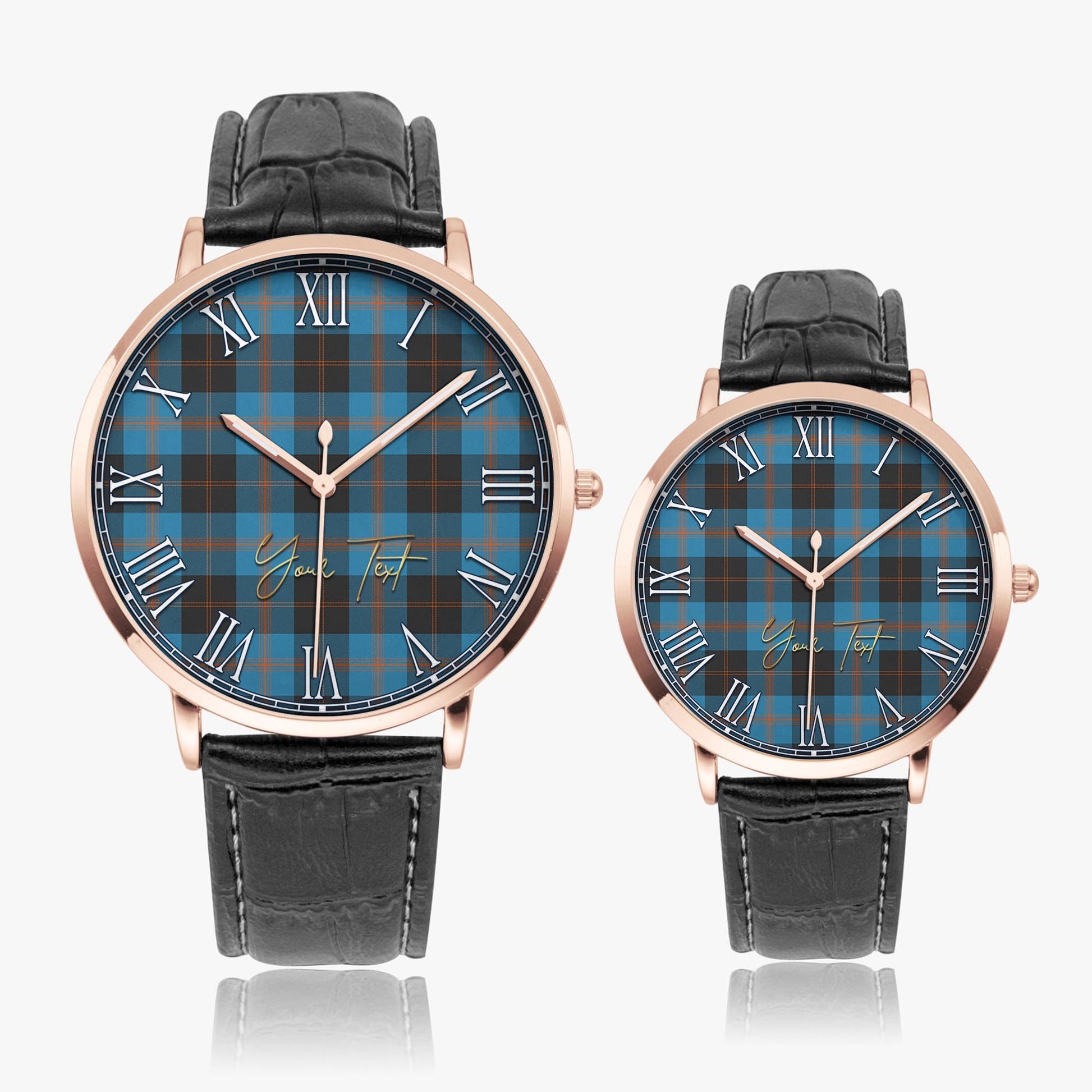 Garden Tartan Personalized Your Text Leather Trap Quartz Watch Ultra Thin Rose Gold Case With Black Leather Strap - Tartanvibesclothing