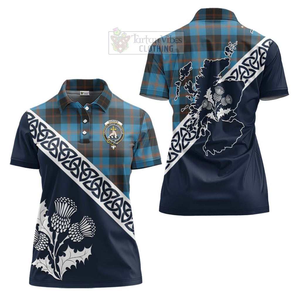 Tartan Vibes Clothing Garden (Gardyne) Tartan Women's Polo Shirt Featuring Thistle and Scotland Map