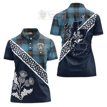 Garden (Gardyne) Tartan Women's Polo Shirt Featuring Thistle and Scotland Map