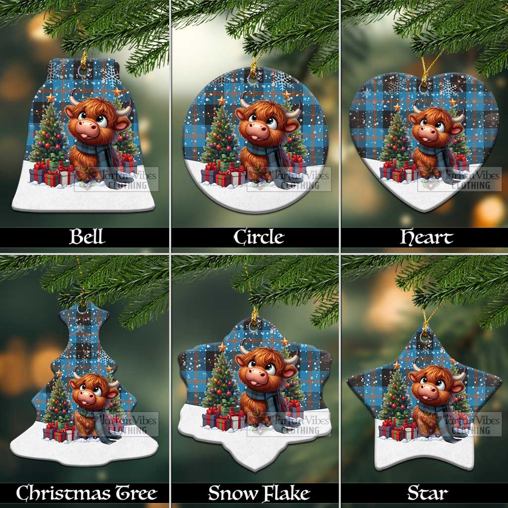 Tartan Vibes Clothing Garden (Gardyne) Tartan Christmas Ceramic Ornament with Adorable Highland Coo