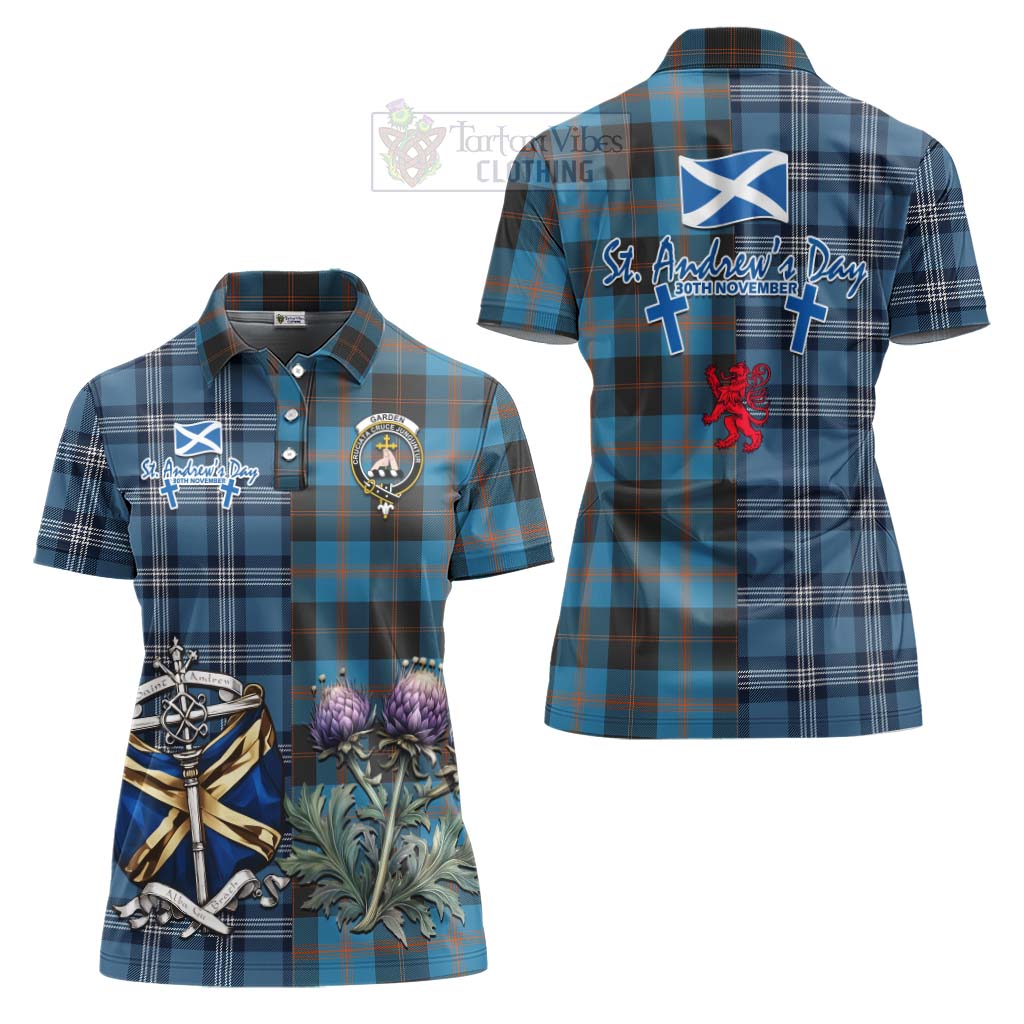 Tartan Vibes Clothing Garden (Gardyne) Tartan Women's Polo Shirt Happy St. Andrew's Day Half Tartan Style