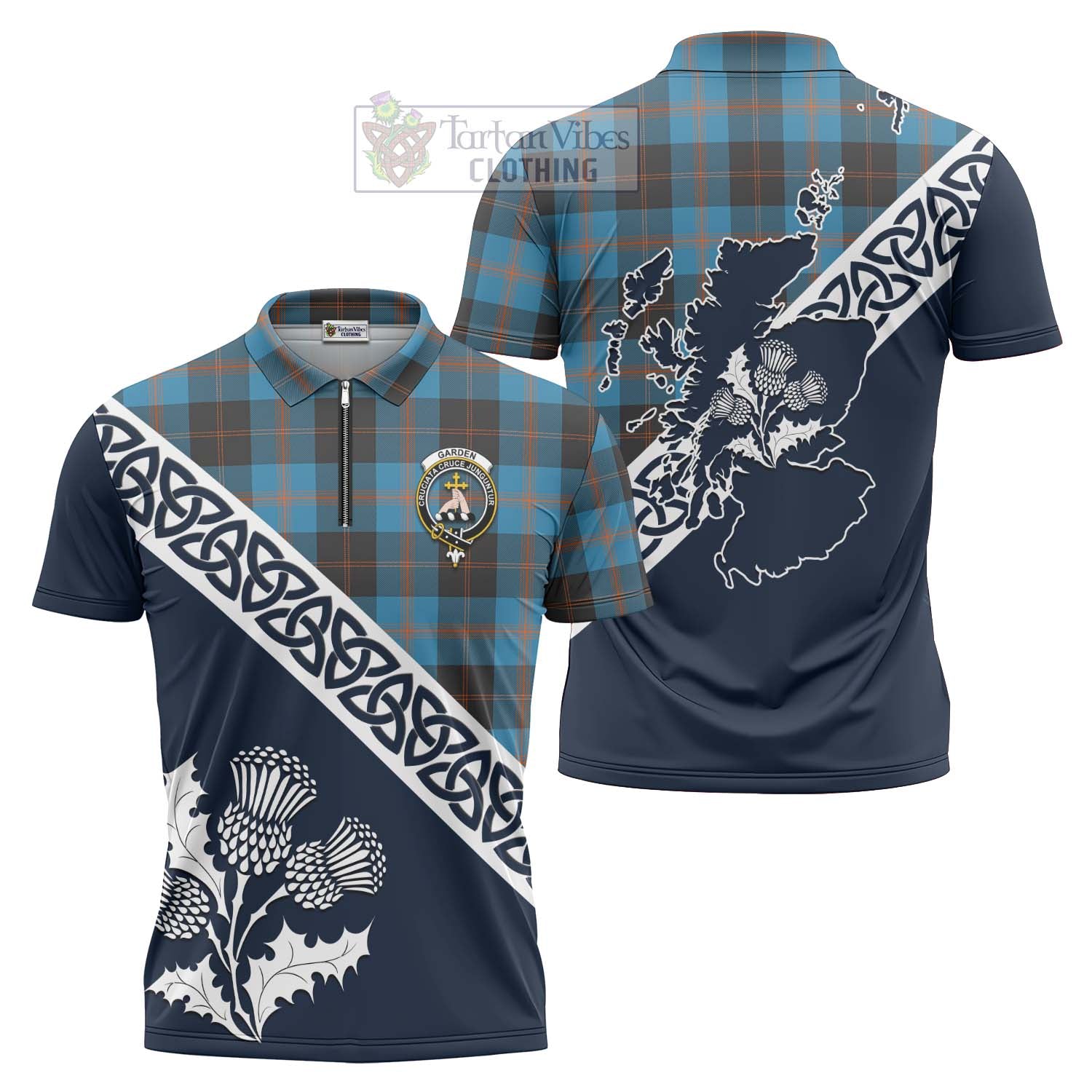 Tartan Vibes Clothing Garden (Gardyne) Tartan Zipper Polo Shirt Featuring Thistle and Scotland Map