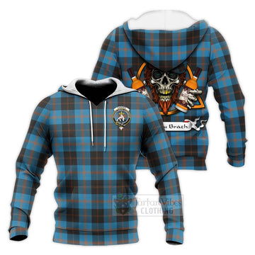 Garden (Gardyne) Tartan Knitted Hoodie with Family Crest and Bearded Skull Holding Bottles of Whiskey