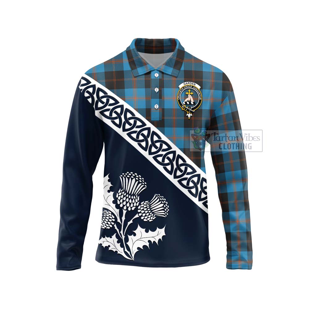 Tartan Vibes Clothing Garden (Gardyne) Tartan Long Sleeve Polo Shirt Featuring Thistle and Scotland Map