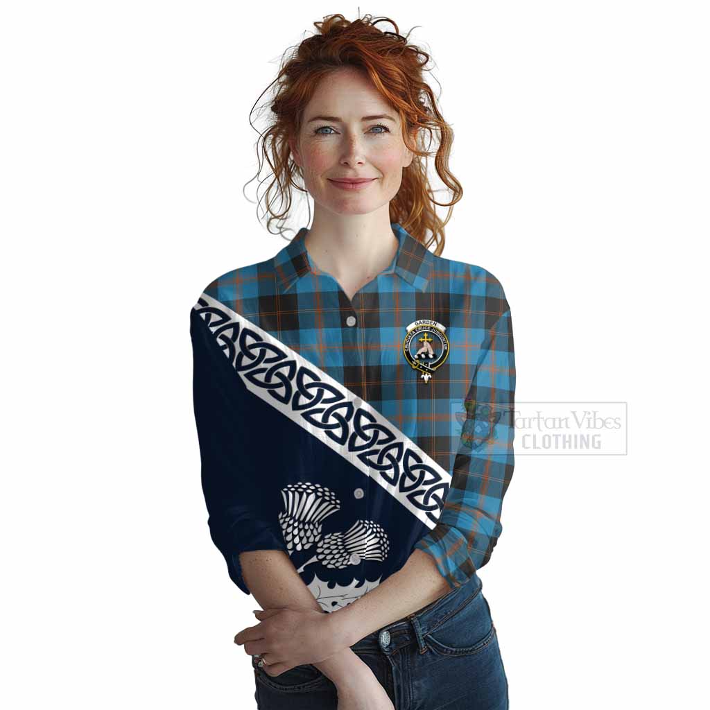 Tartan Vibes Clothing Garden (Gardyne) Tartan Women's Casual Shirt Featuring Thistle and Scotland Map