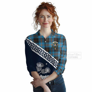 Garden (Gardyne) Tartan Women's Casual Shirt Featuring Thistle and Scotland Map