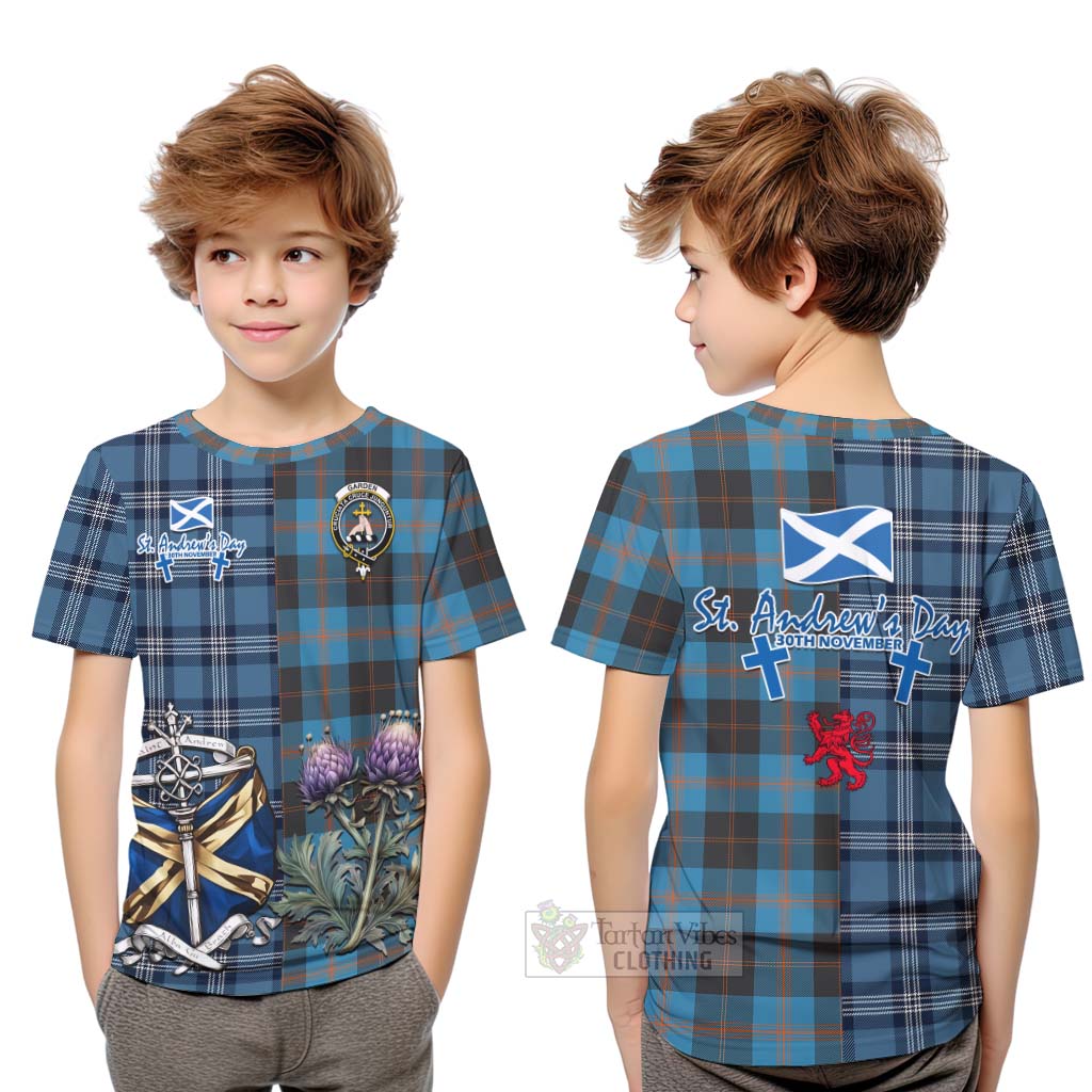 Tartan Vibes Clothing Garden (Gardyne) Tartan Kid T-Shirt Happy St. Andrew's Day Half Tartan Style