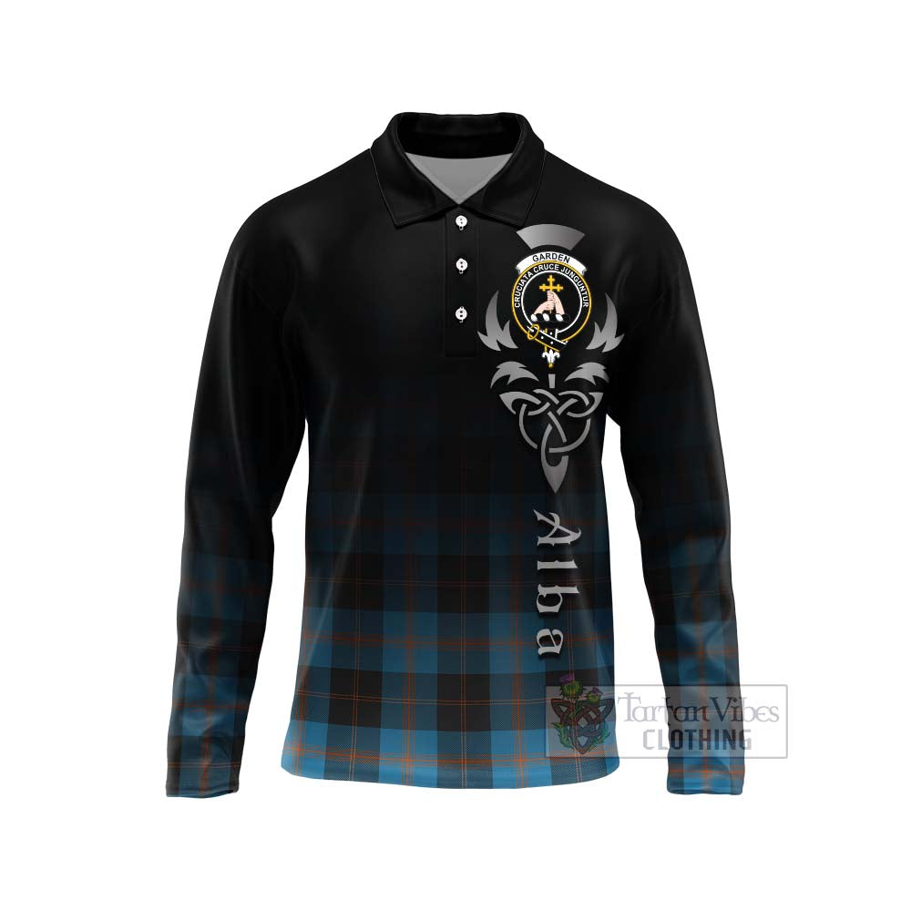 Tartan Vibes Clothing Garden (Gardyne) Tartan Long Sleeve Polo Shirt Featuring Alba Gu Brath Family Crest Celtic Inspired