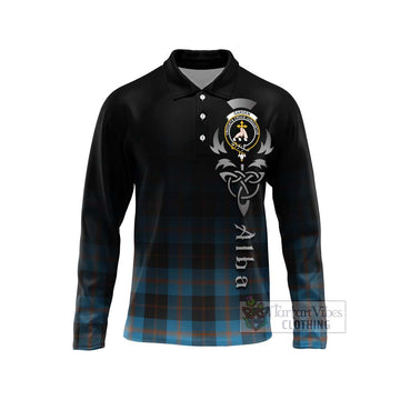 Garden (Gardyne) Tartan Long Sleeve Polo Shirt Featuring Alba Gu Brath Family Crest Celtic Inspired