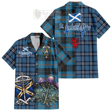 Garden (Gardyne) Tartan Short Sleeve Button Shirt Happy St. Andrew's Day Half Tartan Style