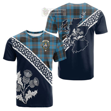 Garden (Gardyne) Tartan Cotton T-shirt Featuring Thistle and Scotland Map