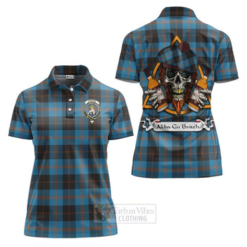 Garden (Gardyne) Tartan Women's Polo Shirt with Family Crest and Bearded Skull Holding Bottles of Whiskey