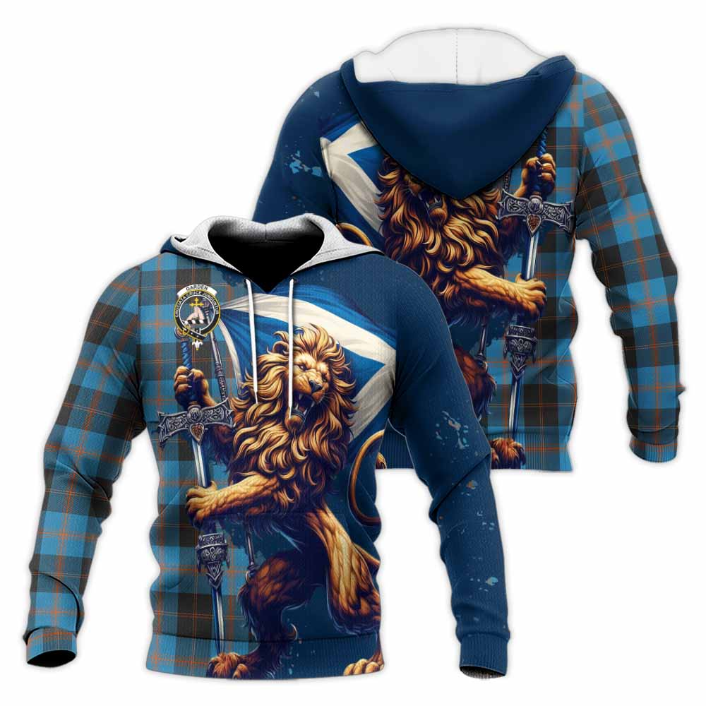 Tartan Vibes Clothing Garden (Gardyne) Tartan Family Crest Knitted Hoodie with Scottish Majestic Lion