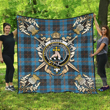 Garden (Gardyne) Tartan Quilt with Family Crest and Scottish Golden Courage Shield