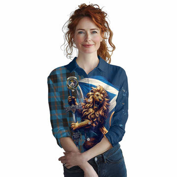 Garden (Gardyne) Tartan Family Crest Women's Casual Shirt with Scottish Majestic Lion