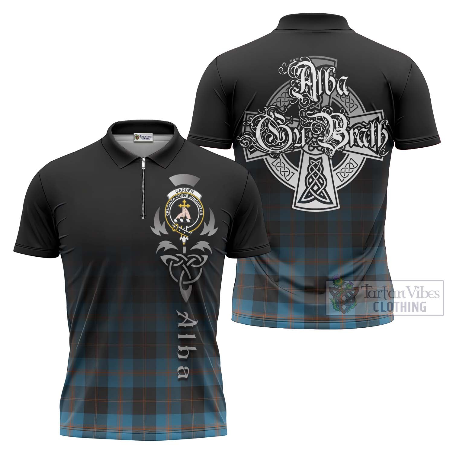 Tartan Vibes Clothing Garden (Gardyne) Tartan Zipper Polo Shirt Featuring Alba Gu Brath Family Crest Celtic Inspired