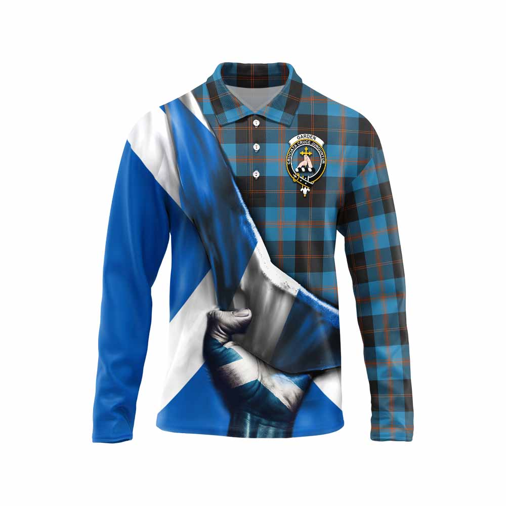 Tartan Vibes Clothing Garden (Gardyne) Tartan Long Sleeve Polo Shirt with Family Crest Scotland Patriotic Style