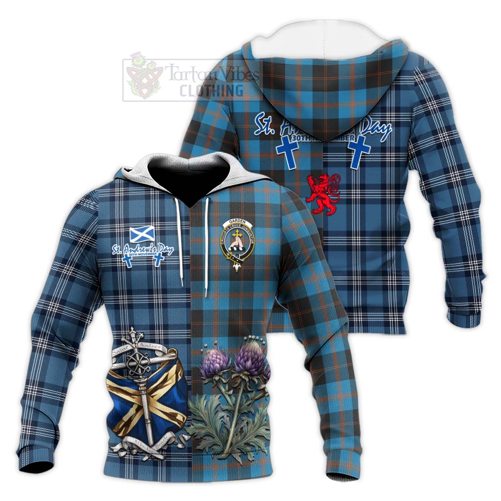 Tartan Vibes Clothing Garden (Gardyne) Tartan Knitted Hoodie Happy St. Andrew's Day Half Tartan Style