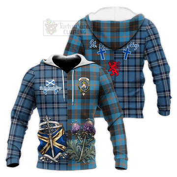 Garden (Gardyne) Tartan Knitted Hoodie Happy St. Andrew's Day Half Tartan Style