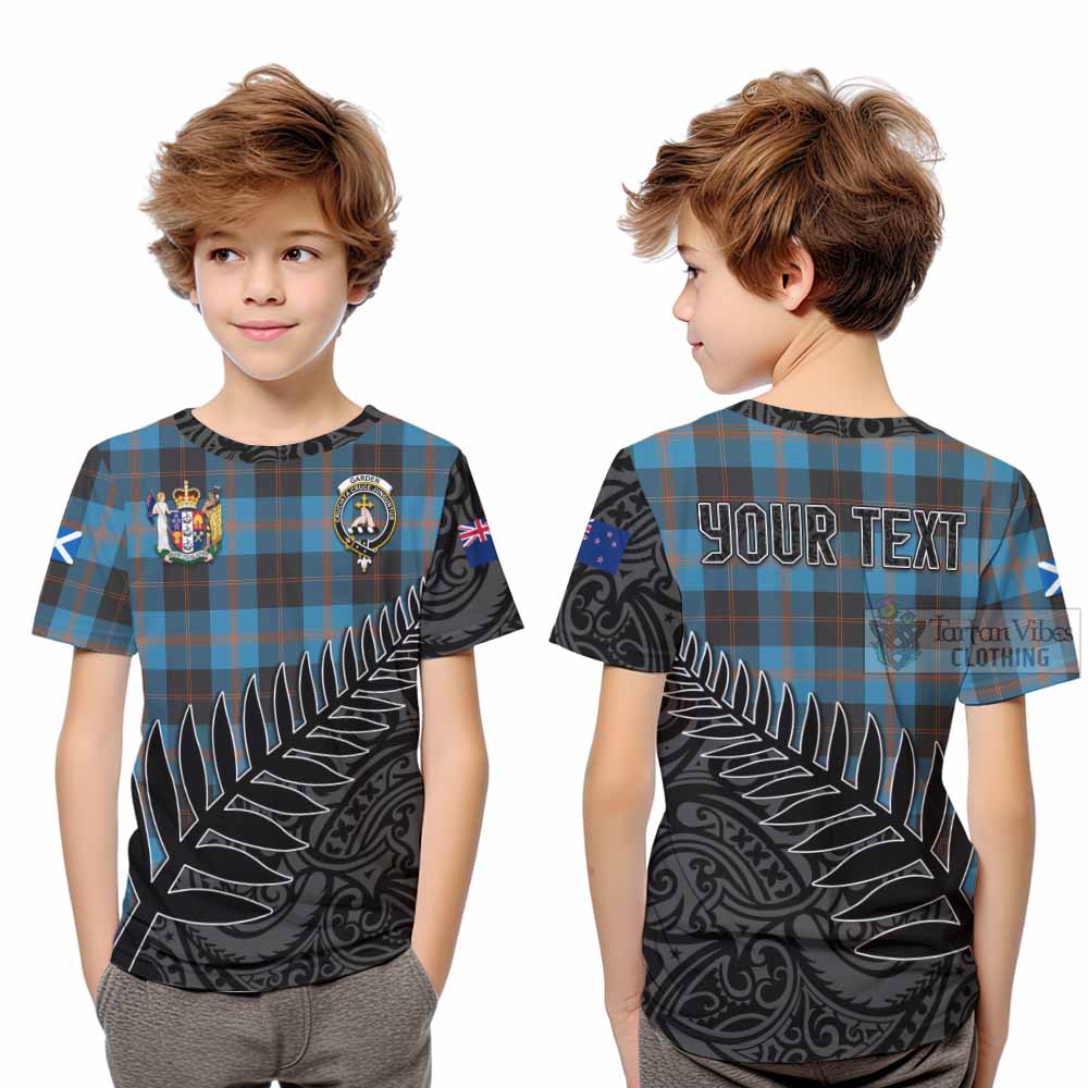 Tartan Vibes Clothing Garden (Gardyne) Crest Tartan Kid T-Shirt with New Zealand Silver Fern Half Style