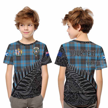 Garden (Gardyne) Crest Tartan Kid T-Shirt with New Zealand Silver Fern Half Style