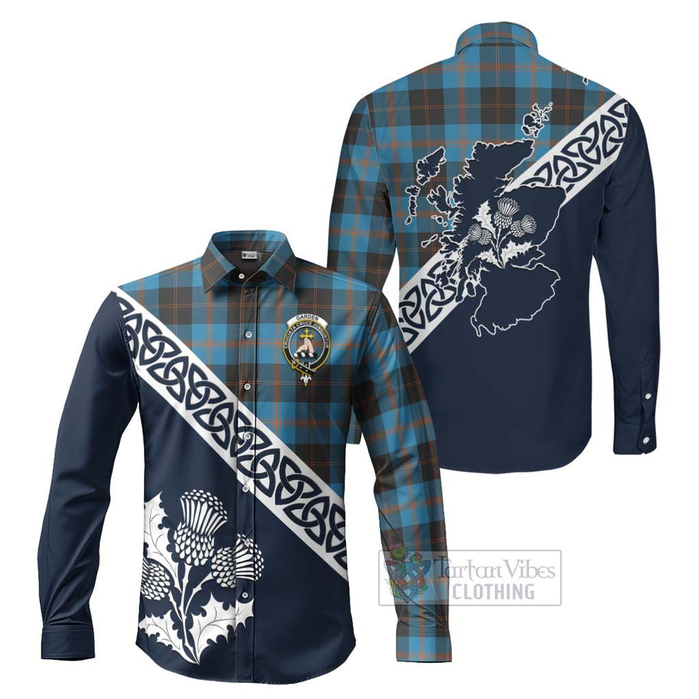 Tartan Vibes Clothing Garden (Gardyne) Tartan Long Sleeve Button Shirt Featuring Thistle and Scotland Map