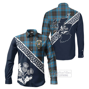 Garden (Gardyne) Tartan Long Sleeve Button Shirt Featuring Thistle and Scotland Map