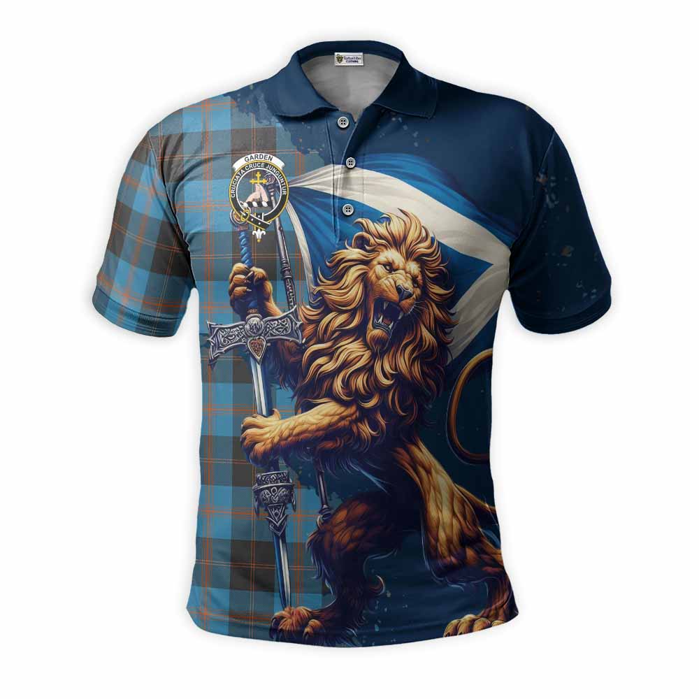 Tartan Vibes Clothing Garden (Gardyne) Tartan Family Crest Men's Polo Shirt with Scottish Majestic Lion