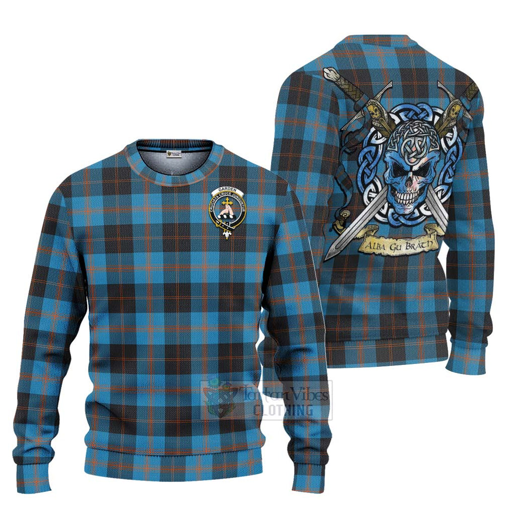 Tartan Vibes Clothing Garden (Gardyne) Tartan Knitted Sweater with Family Crest Celtic Skull Style