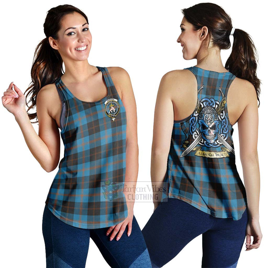 Tartan Vibes Clothing Garden (Gardyne) Tartan Women's Racerback Tanks with Family Crest Celtic Skull Style