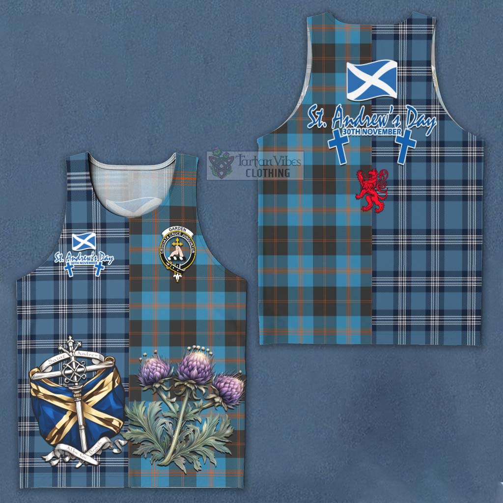 Tartan Vibes Clothing Garden (Gardyne) Tartan Men's Tank Top Happy St. Andrew's Day Half Tartan Style