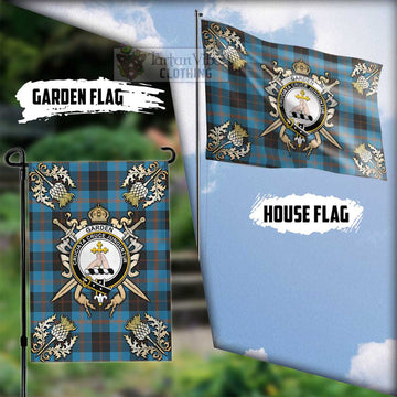 Garden (Gardyne) Tartan Flag with Family Crest and Golden Thistle Crossed Sword Design