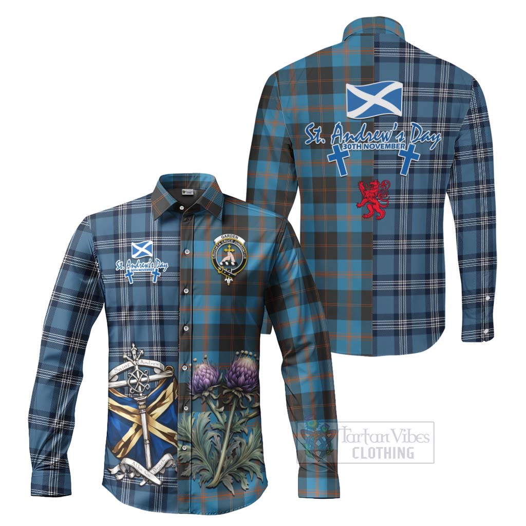 Tartan Vibes Clothing Garden (Gardyne) Tartan Long Sleeve Button Shirt Happy St. Andrew's Day Half Tartan Style