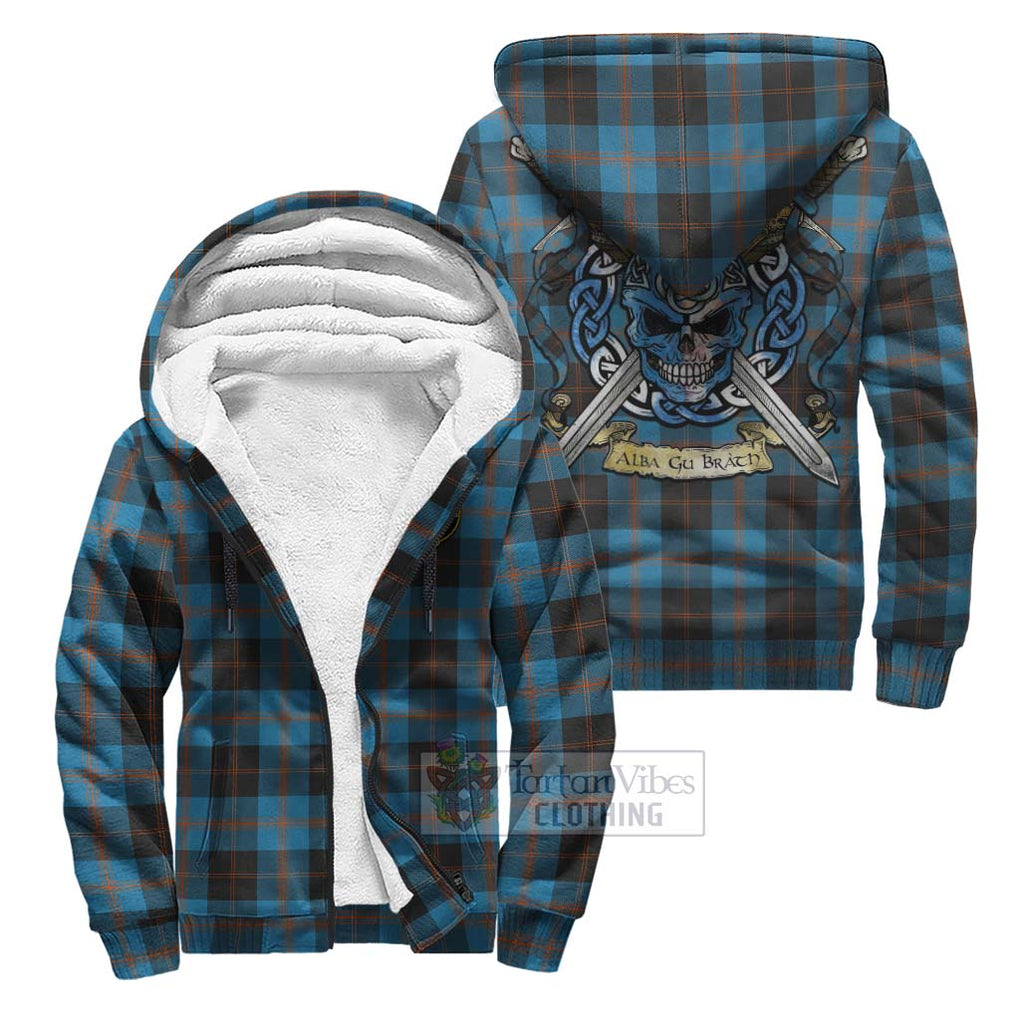 Tartan Vibes Clothing Garden (Gardyne) Tartan Sherpa Hoodie with Family Crest Celtic Skull Style