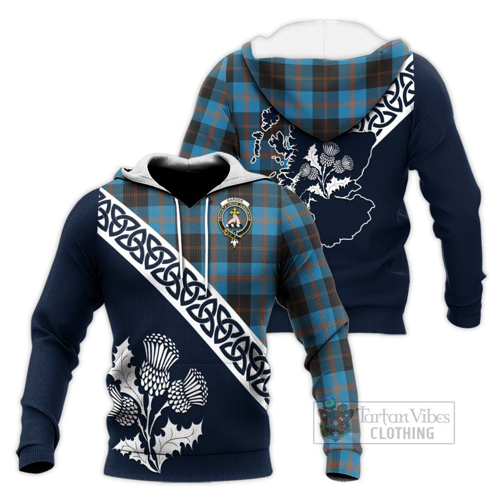 Tartan Vibes Clothing Garden (Gardyne) Tartan Knitted Hoodie Featuring Thistle and Scotland Map