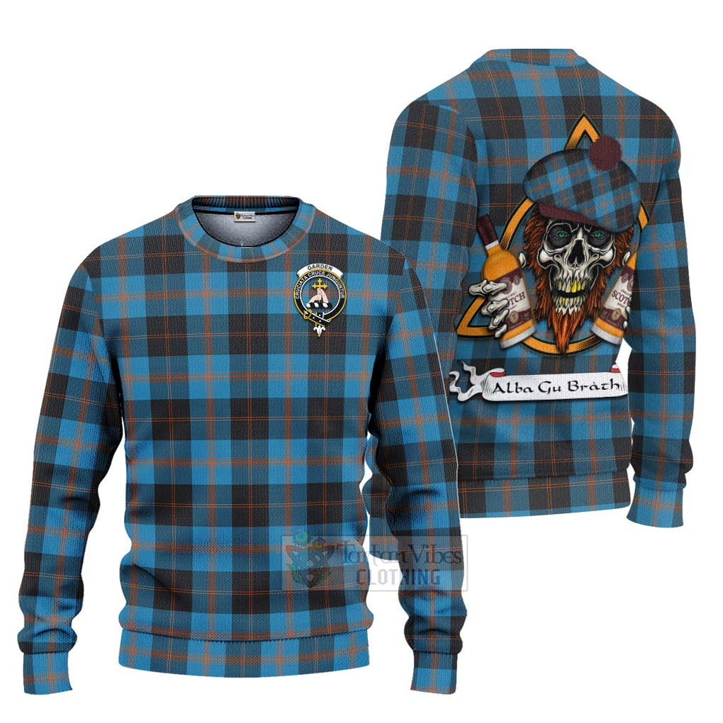 Tartan Vibes Clothing Garden (Gardyne) Tartan Knitted Sweater with Family Crest and Bearded Skull Holding Bottles of Whiskey