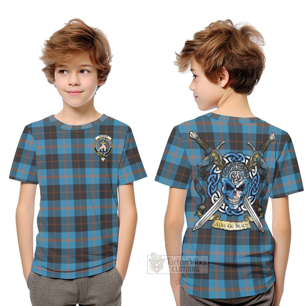 Tartan Vibes Clothing Garden (Gardyne) Tartan Kid T-Shirt with Family Crest Celtic Skull Style