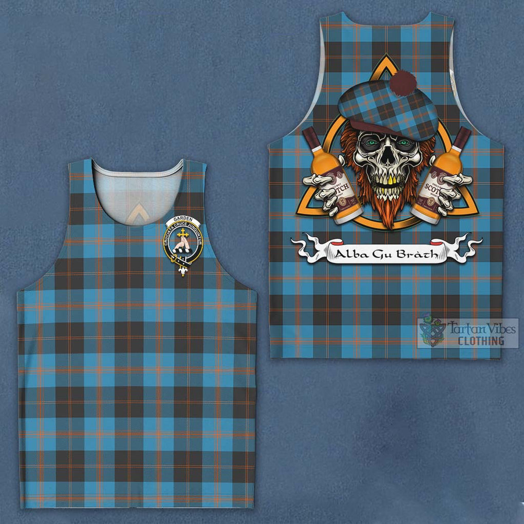 Tartan Vibes Clothing Garden (Gardyne) Tartan Men's Tank Top with Family Crest and Bearded Skull Holding Bottles of Whiskey