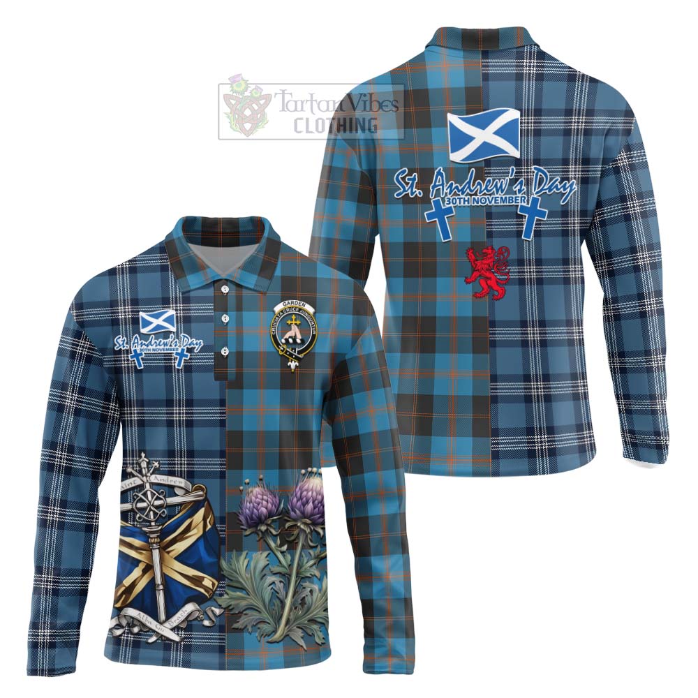 Tartan Vibes Clothing Garden (Gardyne) Tartan Long Sleeve Polo Shirt Happy St. Andrew's Day Half Tartan Style