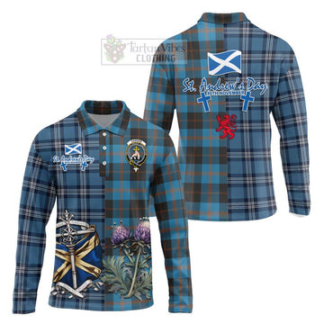 Garden (Gardyne) Tartan Long Sleeve Polo Shirt Happy St. Andrew's Day Half Tartan Style