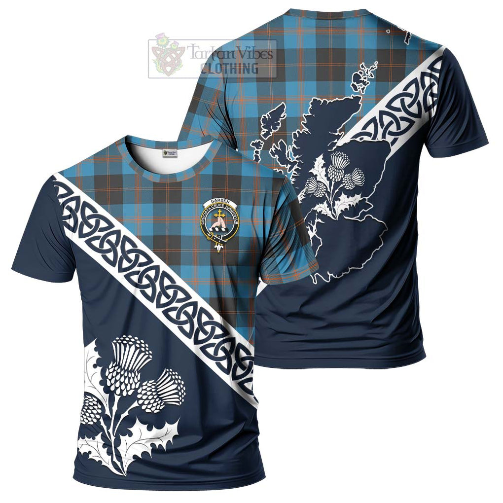 Garden (Gardyne) Tartan T-Shirt Featuring Thistle and Scotland Map