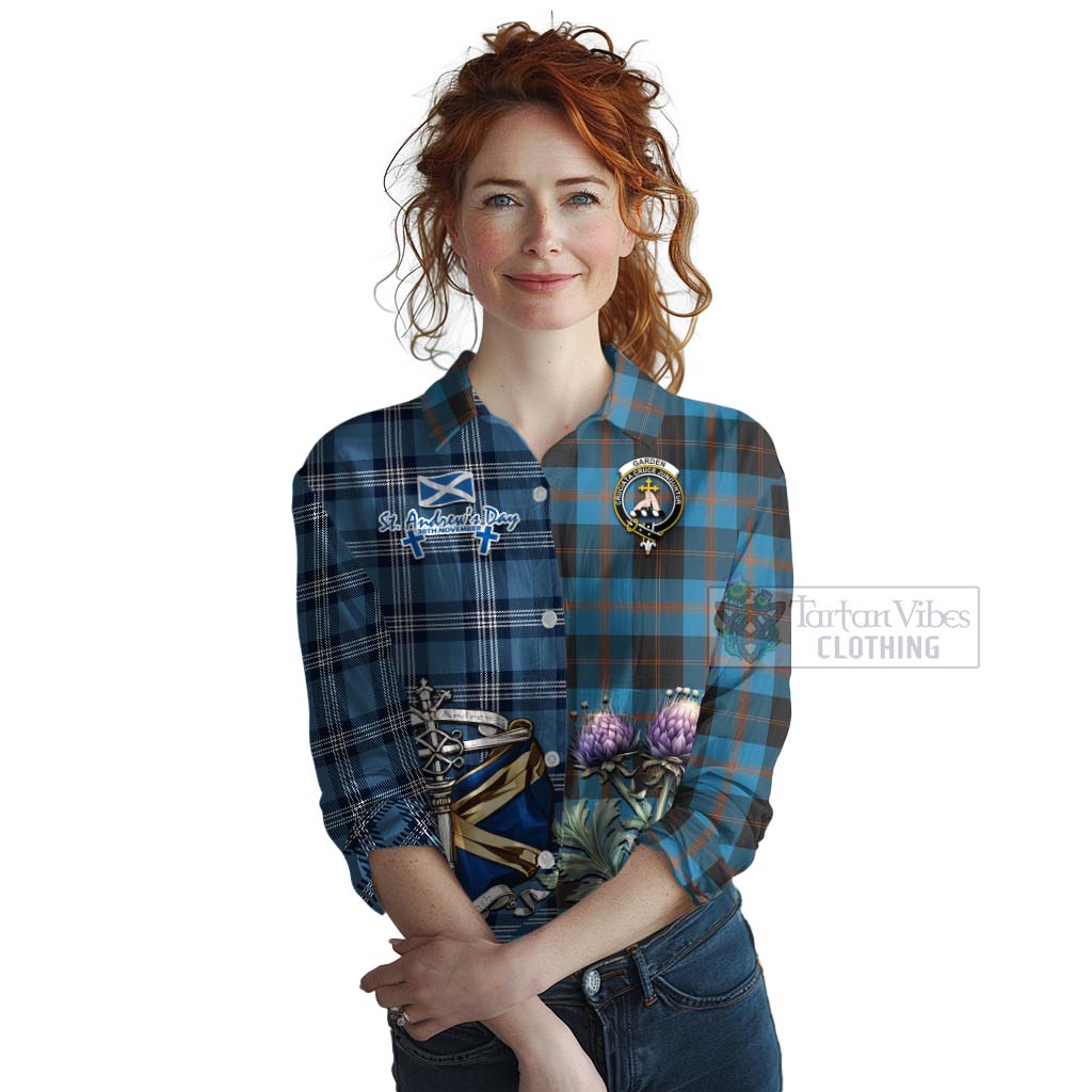 Tartan Vibes Clothing Garden (Gardyne) Tartan Women's Casual Shirt Happy St. Andrew's Day Half Tartan Style