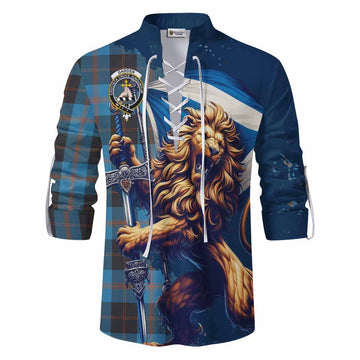 Garden (Gardyne) Tartan Family Crest Ghillie Kilt Shirt with Scottish Majestic Lion